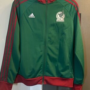 Adidas Green and Red Bomber Jacket with Varsity Style